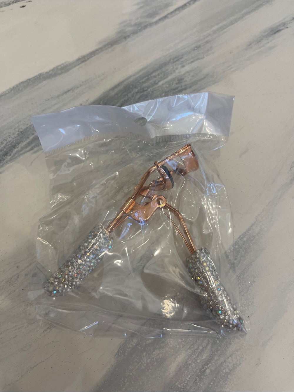 Rhinestone Rose Gold Eyelash Curler - Silver Crystal Handles